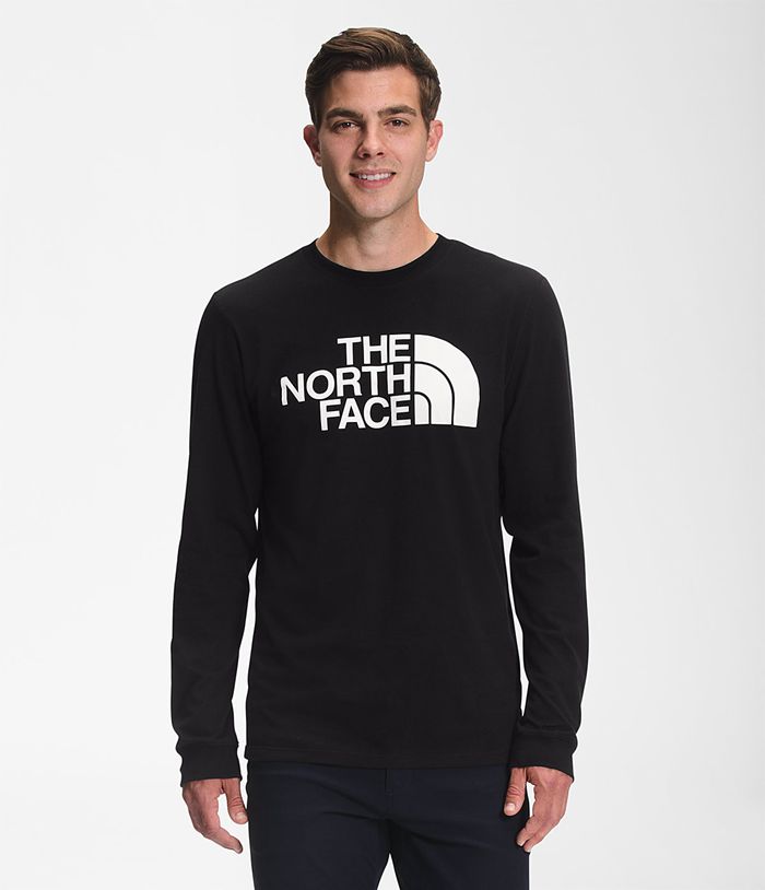 The North Face T Shirts Męska Czarna Długi Rękaw Pół kopuła - FGRS59017